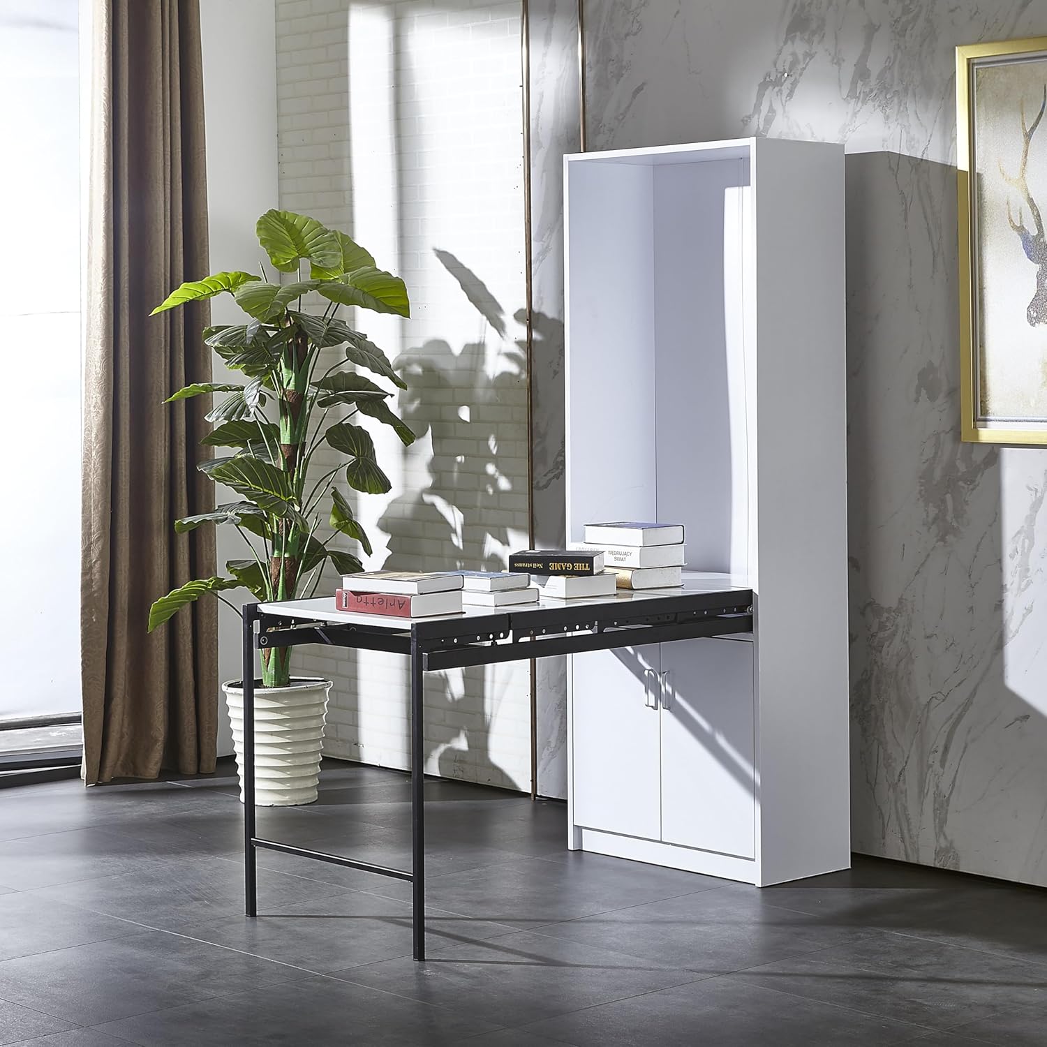 Wall Mounted Fold Out Desk with Storage, White C725
