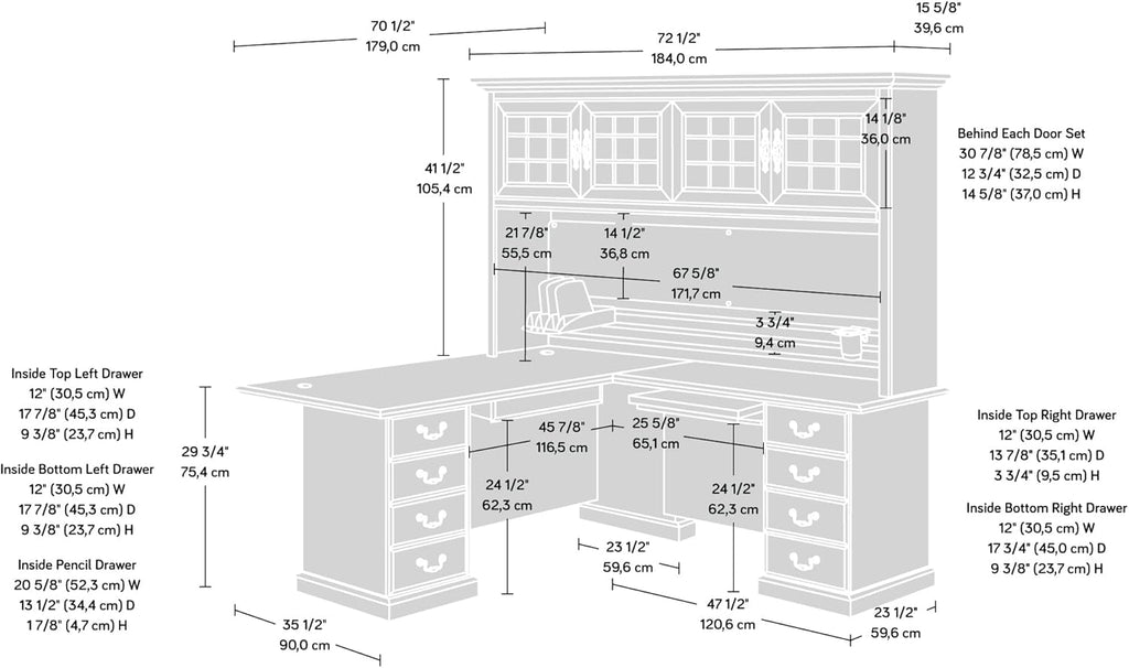L-Shaped Desk with Office Hutch, Classic Cherry U7591