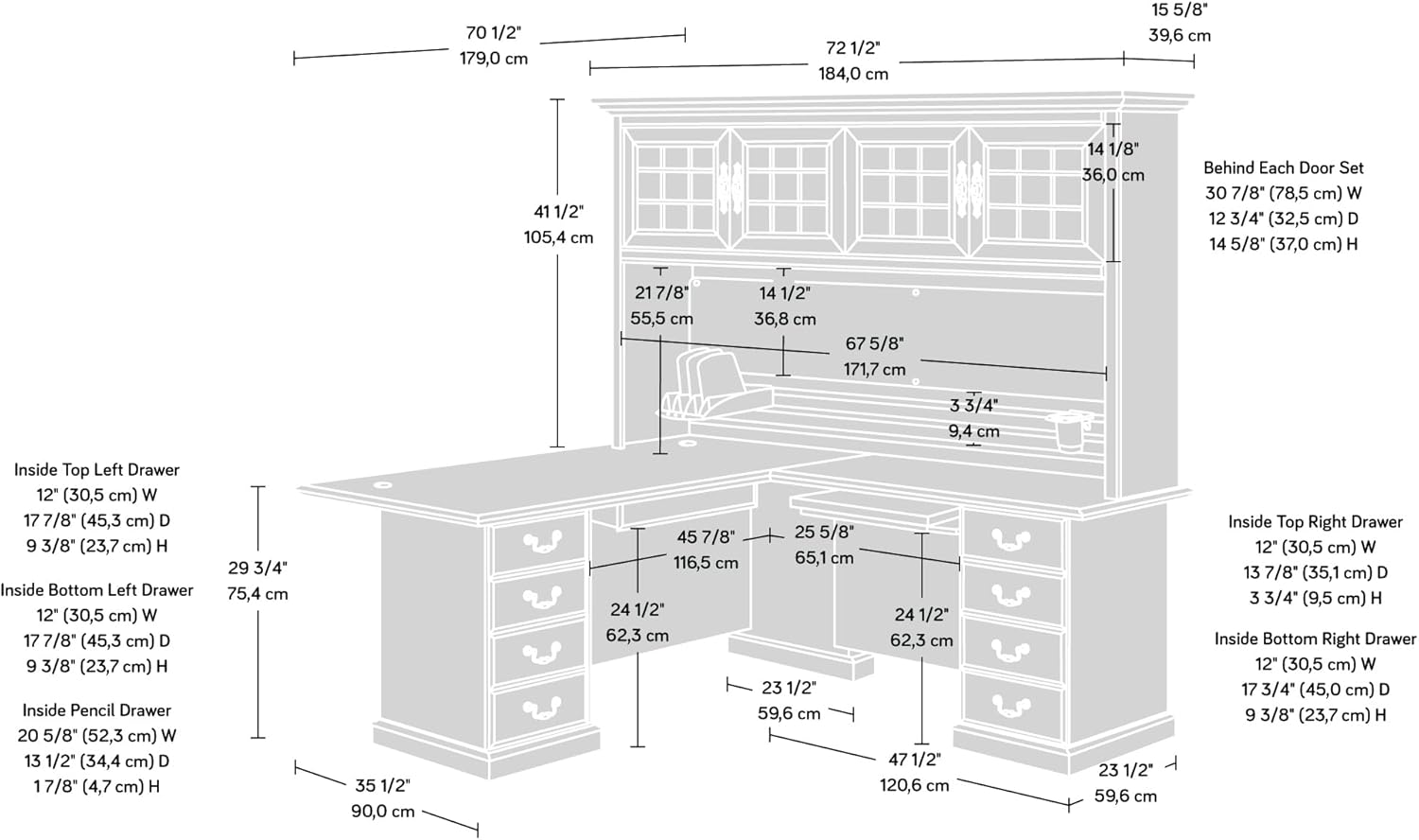 L-Shaped Desk with Office Hutch, Classic Cherry U7591