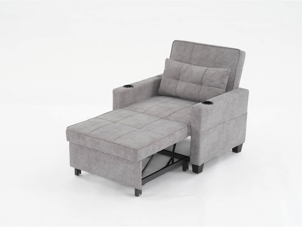 Convertible Chair Bed 3-in-1 Sleeper with USB Ports, Light Grey V2352
