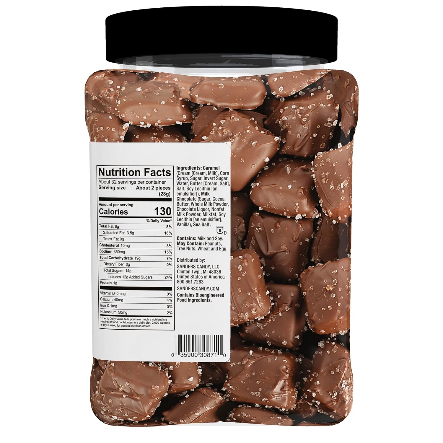 Milk Chocolate Sea Salt Caramels, 32 oz Tub B3516