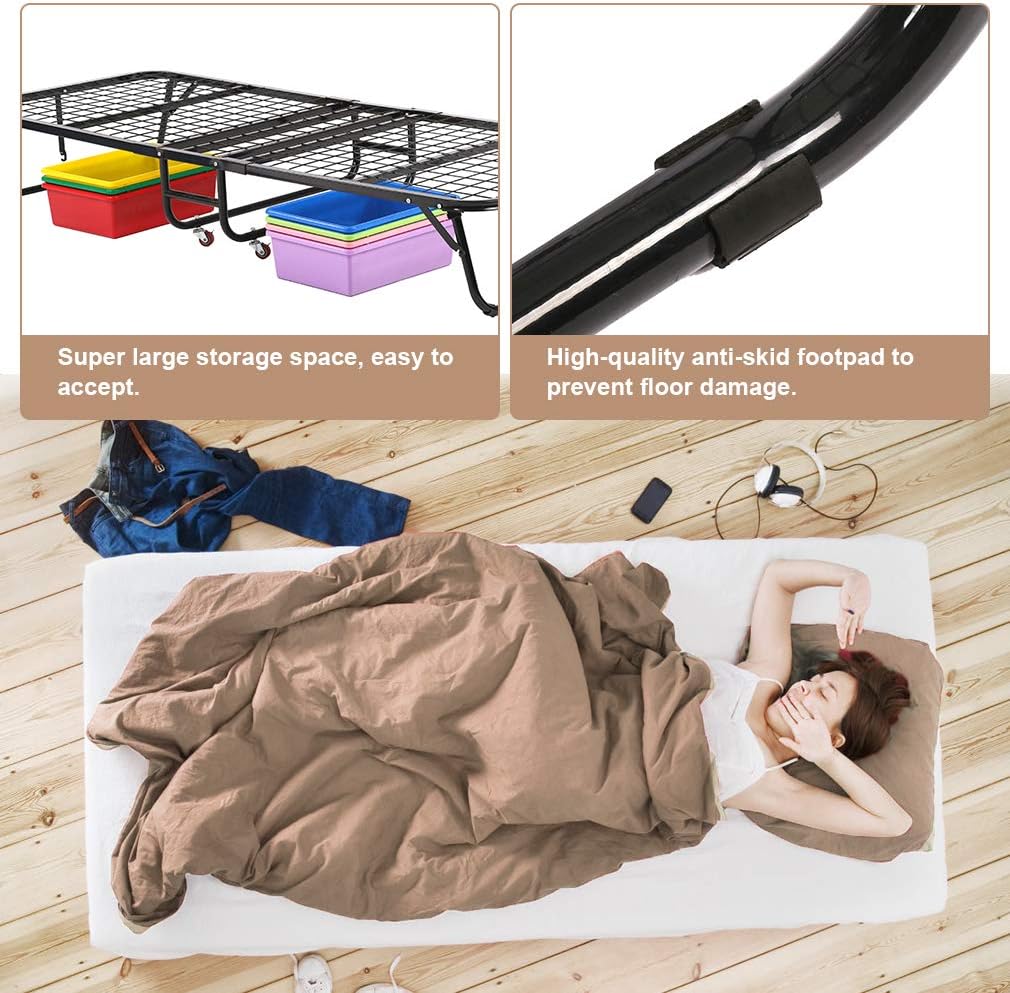 Folding Guest Bed with Wheels Portable Camping Cot with Foam Mattress X84923
