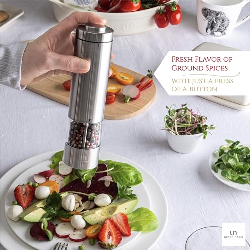 Salt and Pepper Grinder Set, Battery Operated Stainless Steel Mill with Light U4035