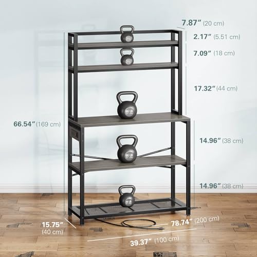 39.4 Inch Wide 5-Tier Bakers Rack with 3 Power Outlets and Storage B3817