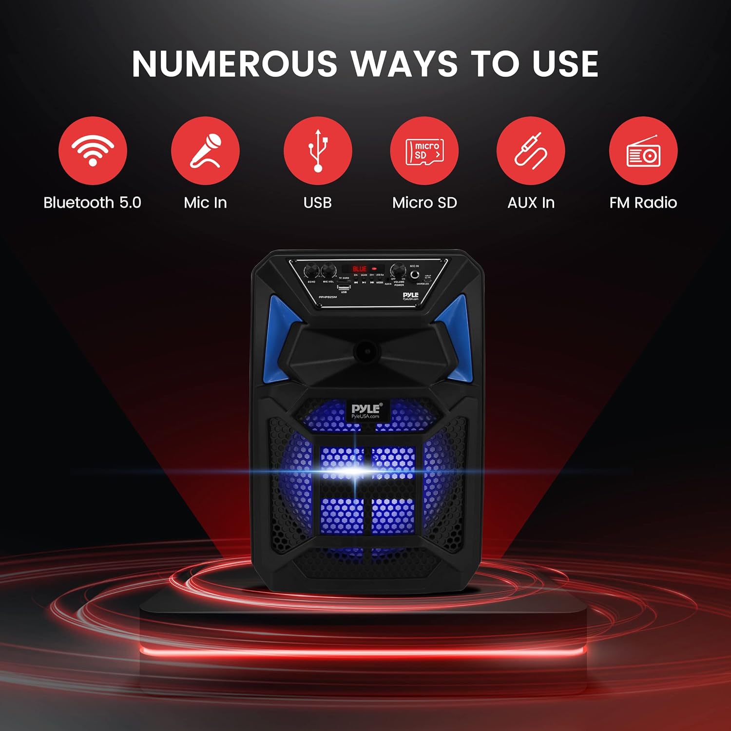 Portable Bluetooth PA Speaker System with Microphone, Party Lights, MP3/USB/SD, FM Radio, Rolling Wheels M5624