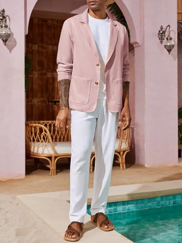Men's Casual Linen Blazer Suit Jacket Two Button Slim Fit C696