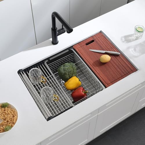 30 Inch Undermount Workstation Kitchen Sink, Matte Black Stainless Steel, Single Bowl G221408