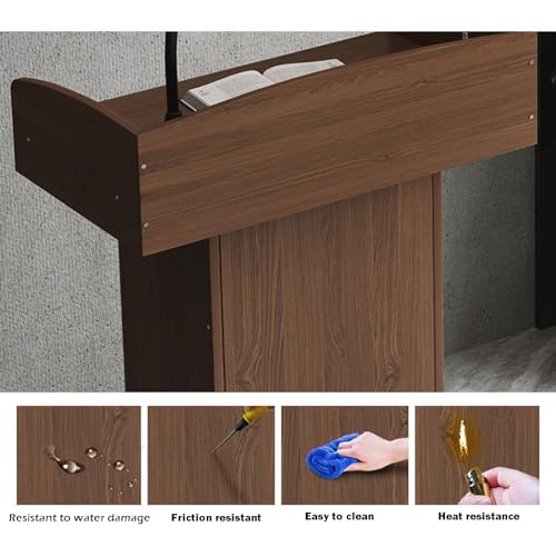 Floor Standing Lectern Podium with Drawer, Wooden Speaking Stand for Classroom and Meeting Rooms U976