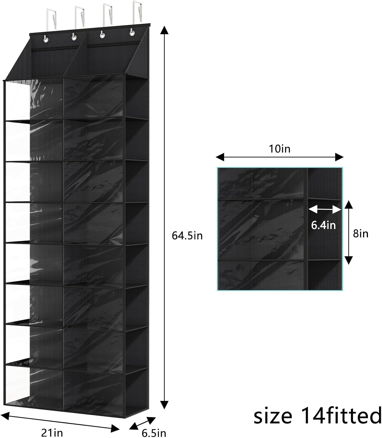 Over the Door Shoe Rack for 16 Pairs, Dustproof Hanging Organizer M124