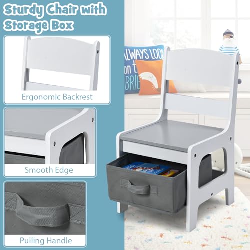 Kids Table and Chairs 3-in-1 Craft Table with Storage, Detachable Tabletop, Removable Blackboard T538236