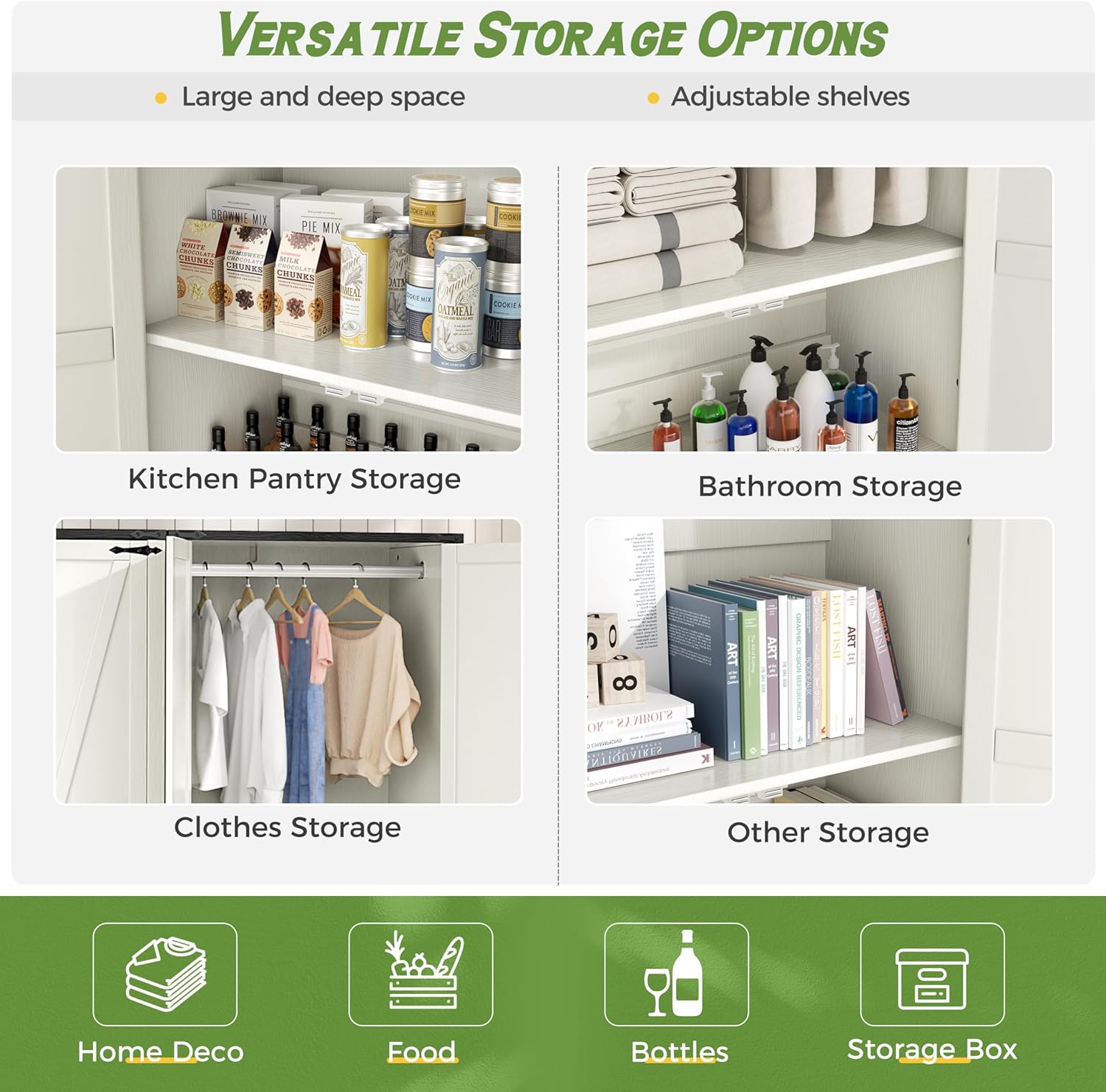 Wardrobe Closet with Doors, White Storage Cabinet with Hanging Rod R927973