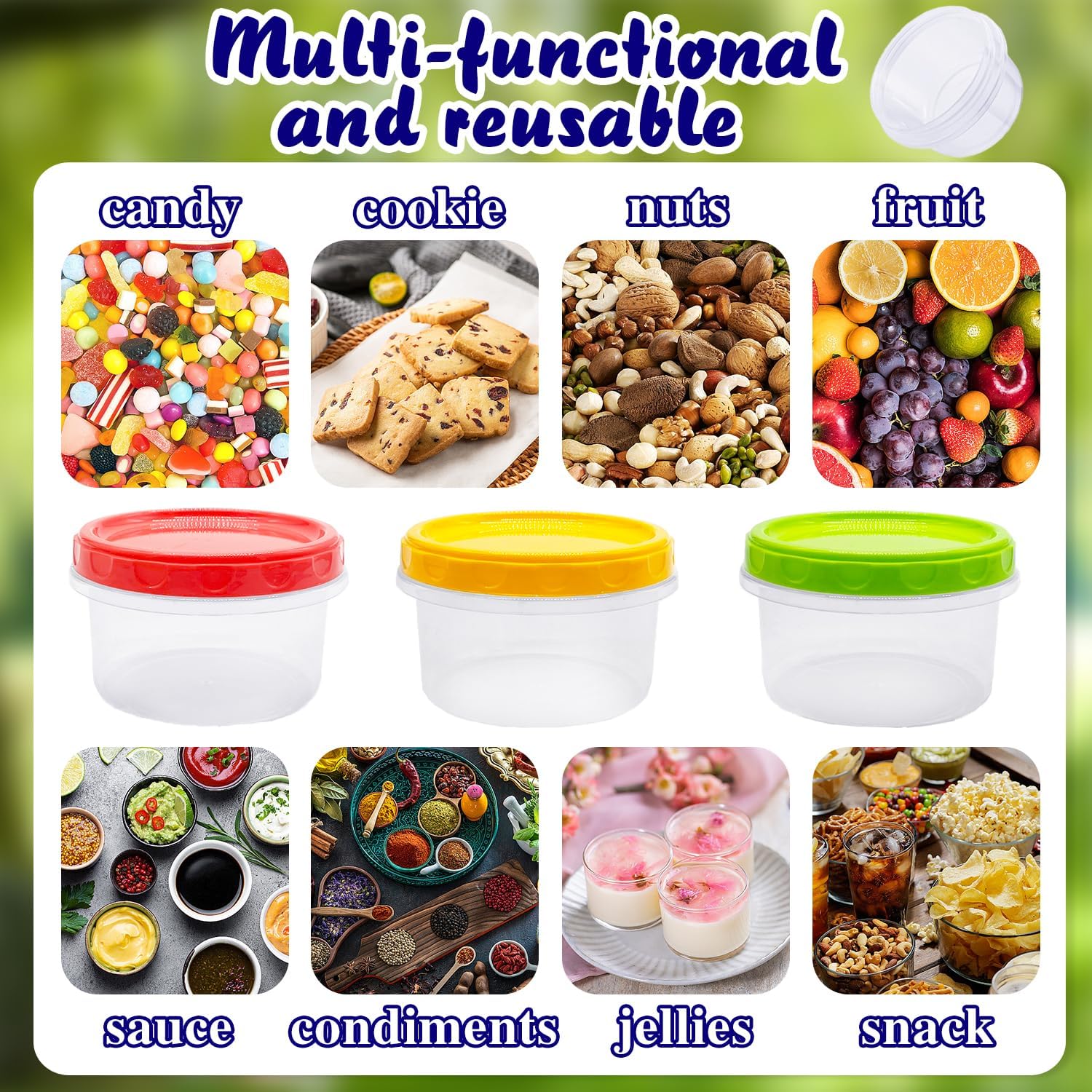 8 oz Reusable Plastic Containers with Screw Lids for Food Storage U4550