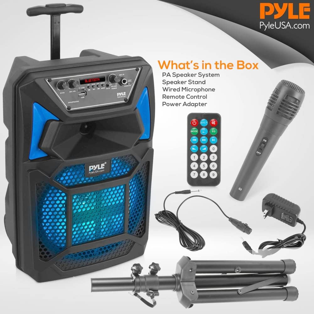 Portable Bluetooth PA Speaker System with Microphone, Party Lights, MP3/USB/SD, FM Radio, Rolling Wheels M5624