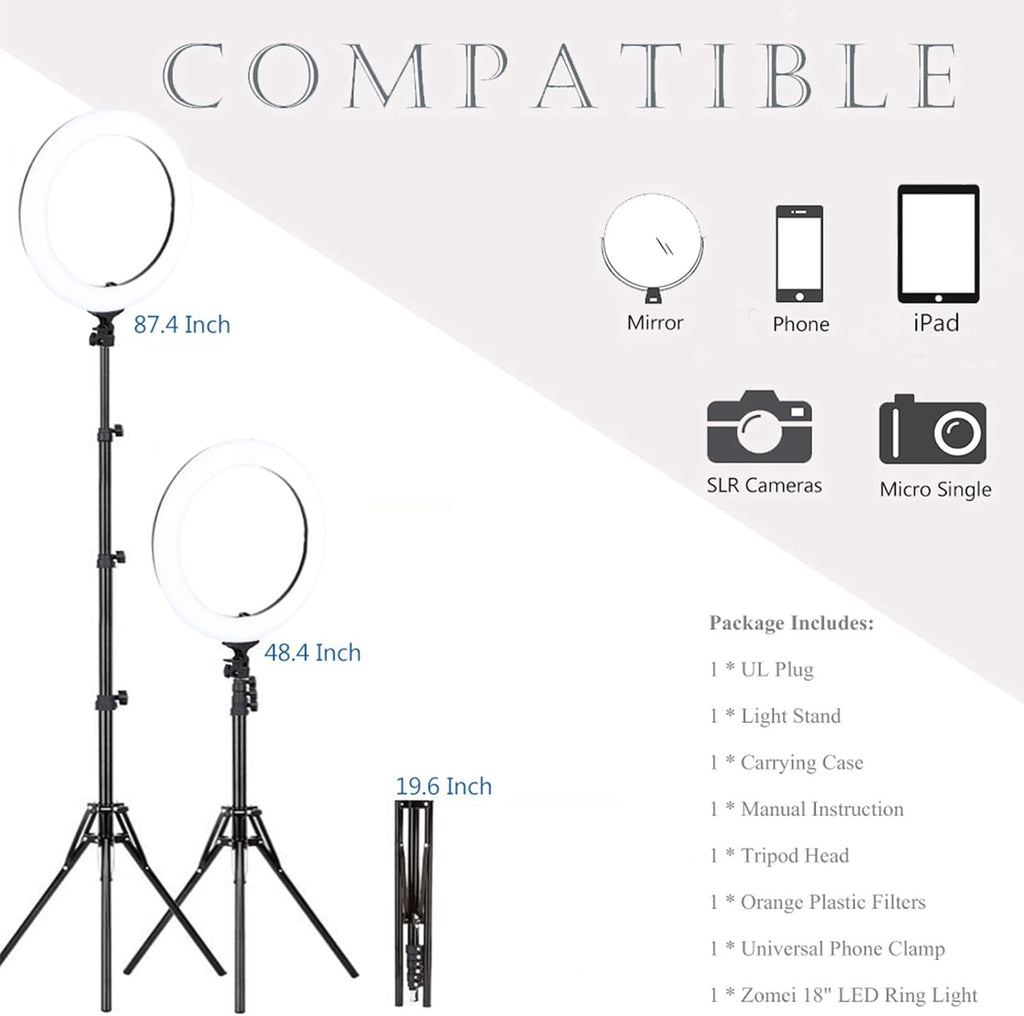 18 Inch Ring Light with Tripod Stand, Dimmable LED Circle Light C579