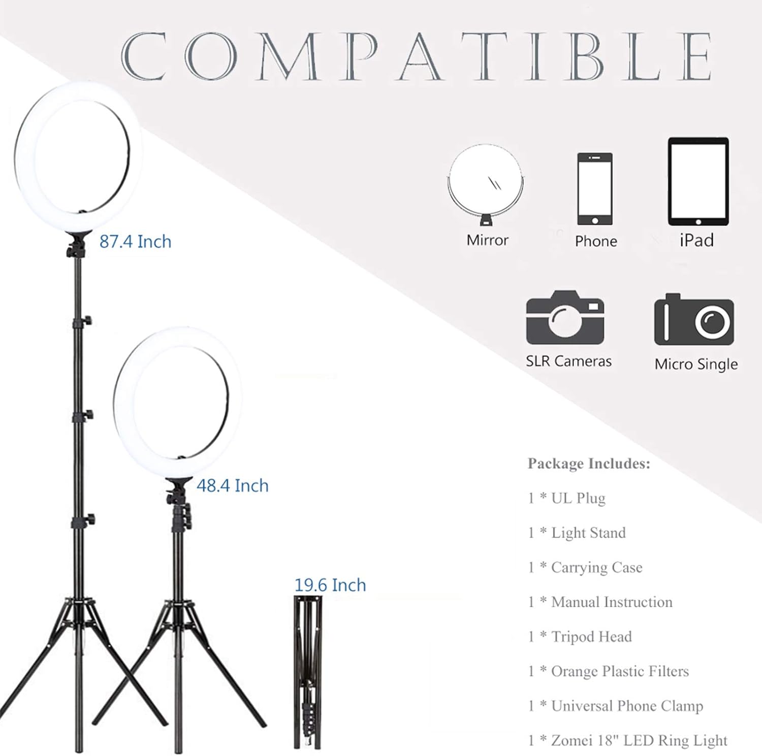 18 Inch Ring Light with Tripod Stand, Dimmable LED Circle Light C579
