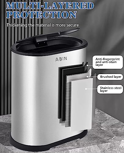 Bathroom Trash Can with Press Top Lid, 2.1 Gallon Slim Stainless Steel S523073