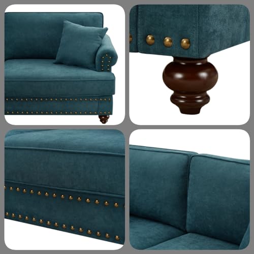 Green Fabric 3 Seater Chesterfield Sofa with Rolled Arms U6874