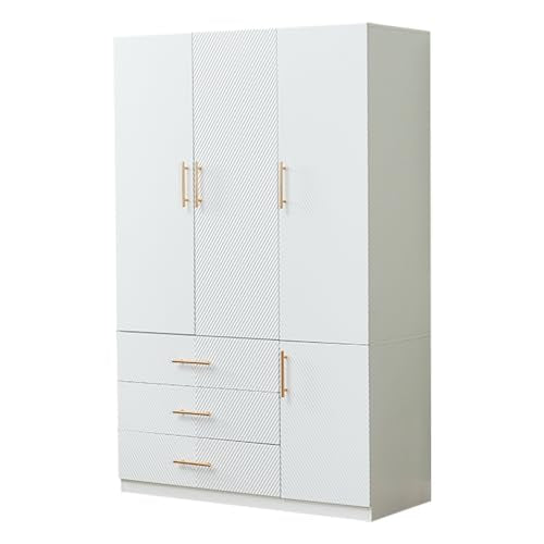 White 4 Door 3 Drawer Wardrobe Closet with Hanging Rod and Shelves R44132