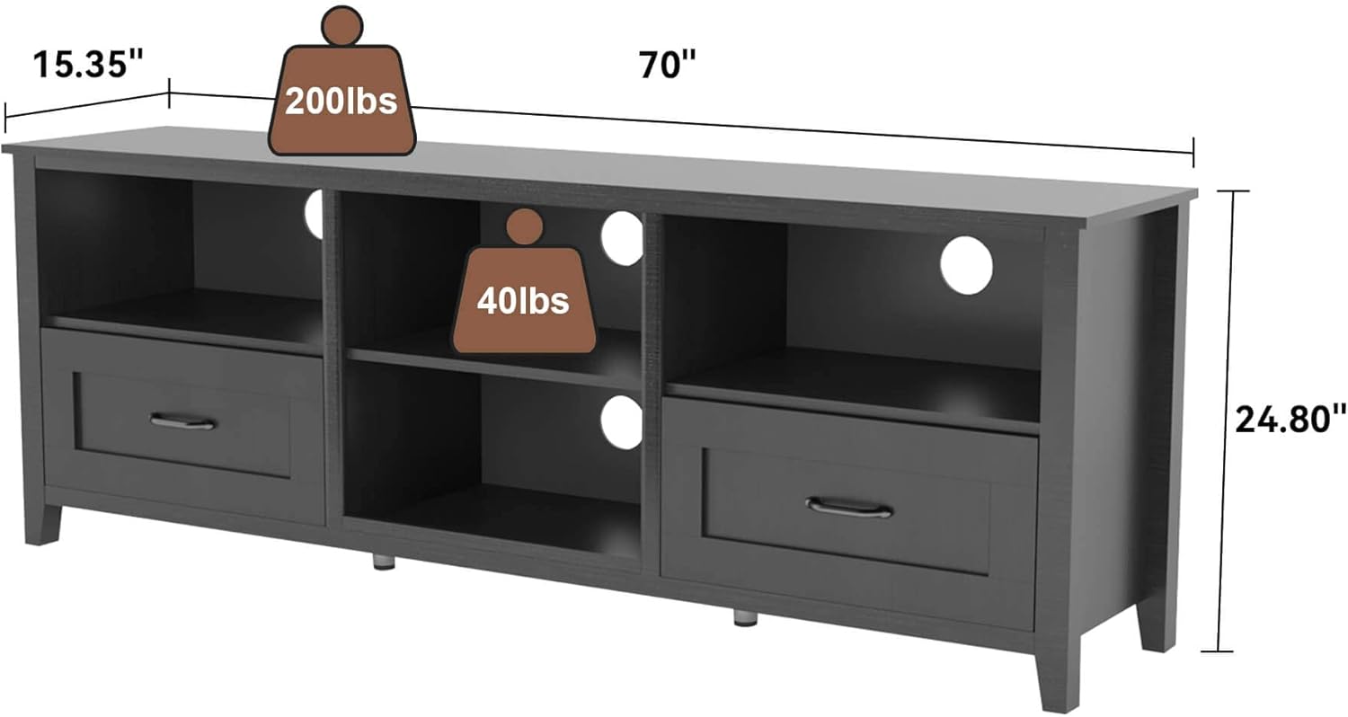 Black TV Stand for 55-80 inch TVs, Media Console with Drawers D649673