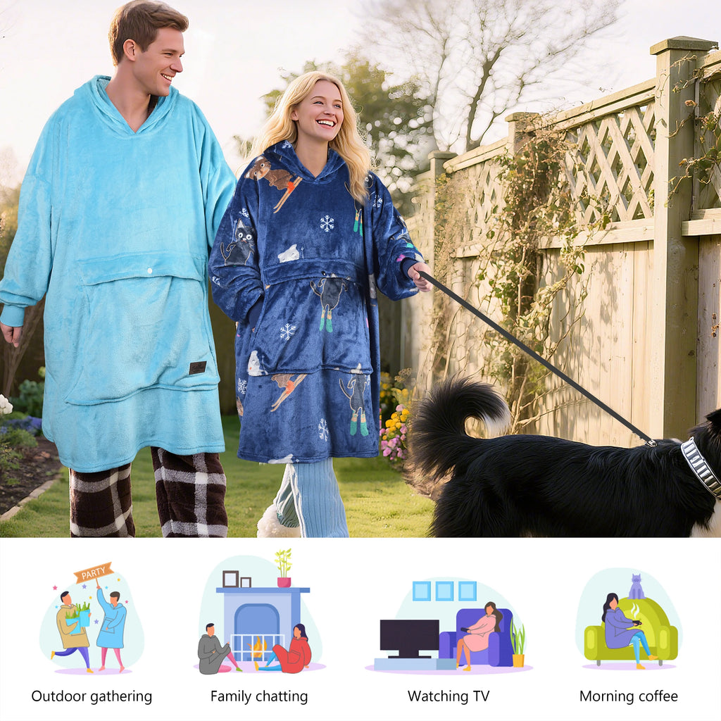 Hooded Blanket Sweatshirt, Soft Fleece Pullover for Adults, Blue I732545