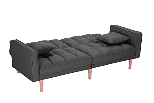 Convertible Futon Sofa Bed with Two Pillows, Light Grey O539058