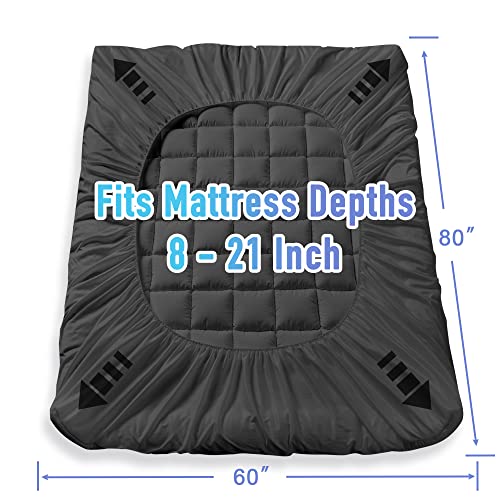 Quilted Fitted Twin XL Mattress Pad, Cooling Breathable, White D29575