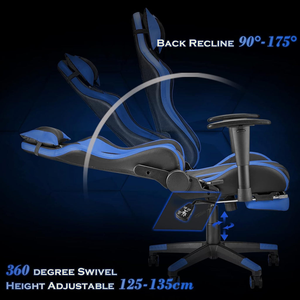 Ergonomic Gaming Chair with Footrest, Reclining PU Leather Office Chair O332