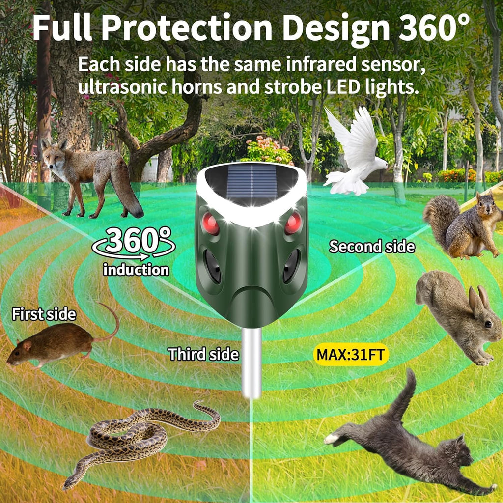 Solar Ultrasonic Animal Repellent with Motion Sensor for Outdoor Yard I29386