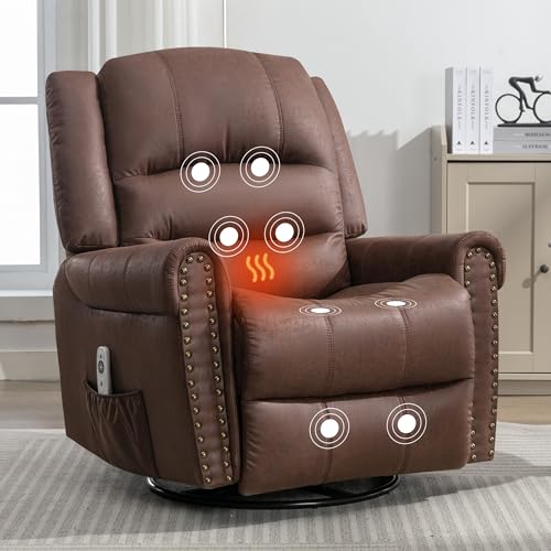 Leather Swivel Rocker Recliner Chair with Massage and Heating A410044