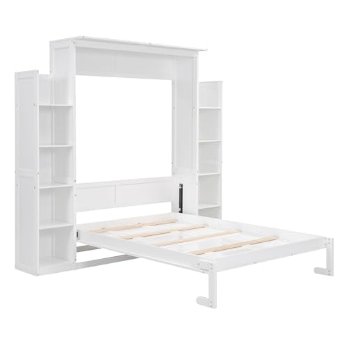 Wall Bed with Shelves and LED Lights, Space-Saving for Guest Room V7373