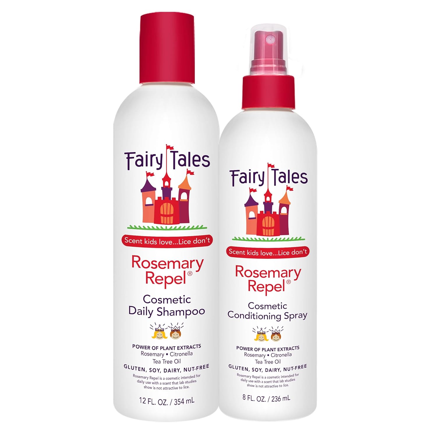 Fairy Tales Rosemary Repel Daily Kids Shampoo, 12 fl oz. & Conditioning Spray, 8 fl oz. Duo– Kids Like the Smell, Lice Do Not