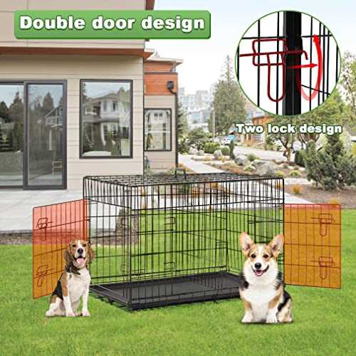 Folding Wire Dog Crate with Double-Door for Large Dogs F13315
