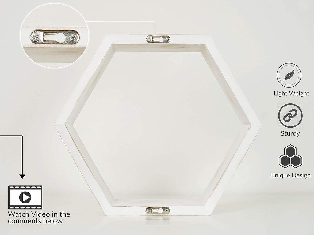 Extra Large Hexagon Floating Shelves Set of 4, Rustic White F56591