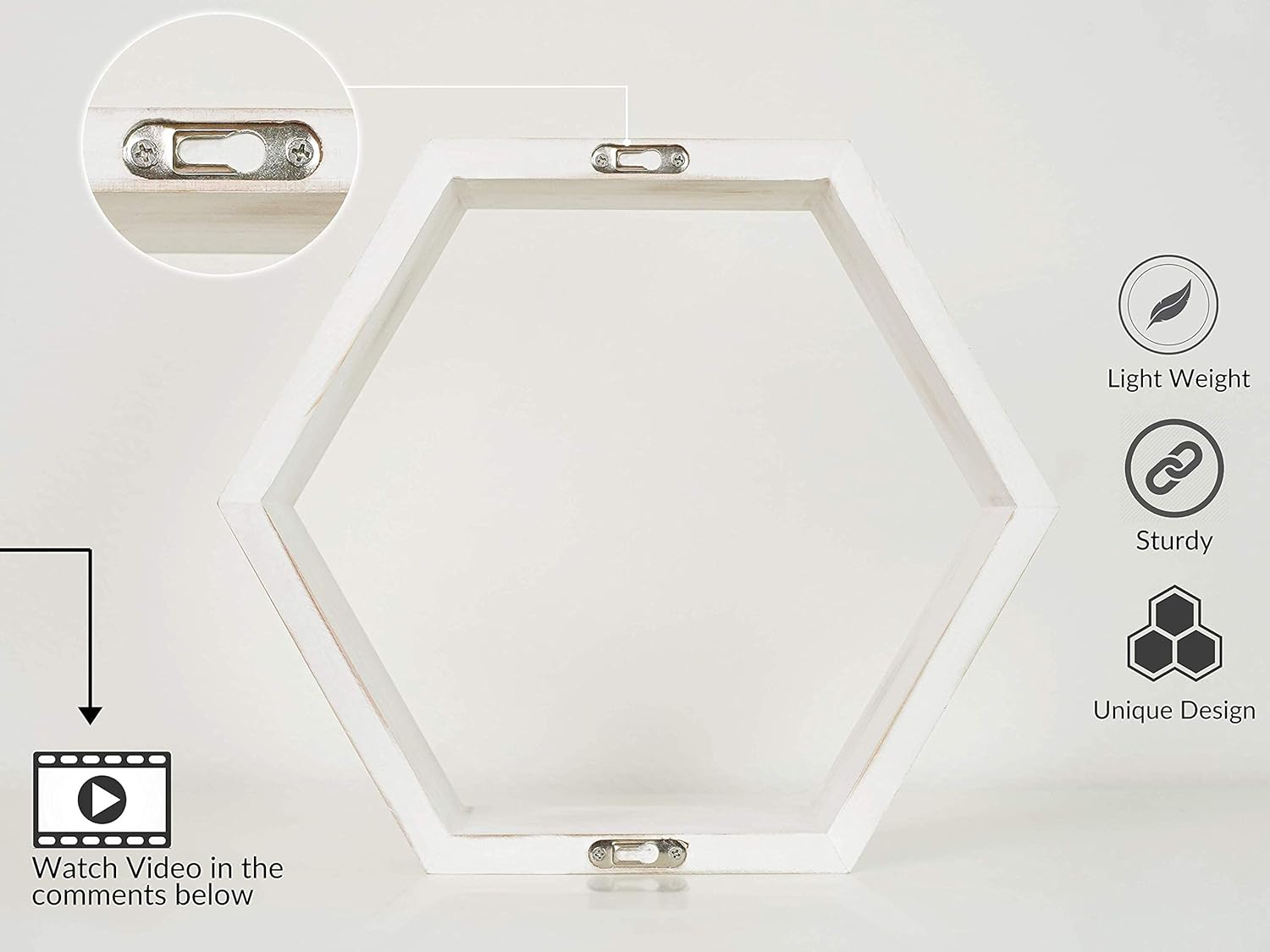 Extra Large Hexagon Floating Shelves Set of 4, Rustic White F56591