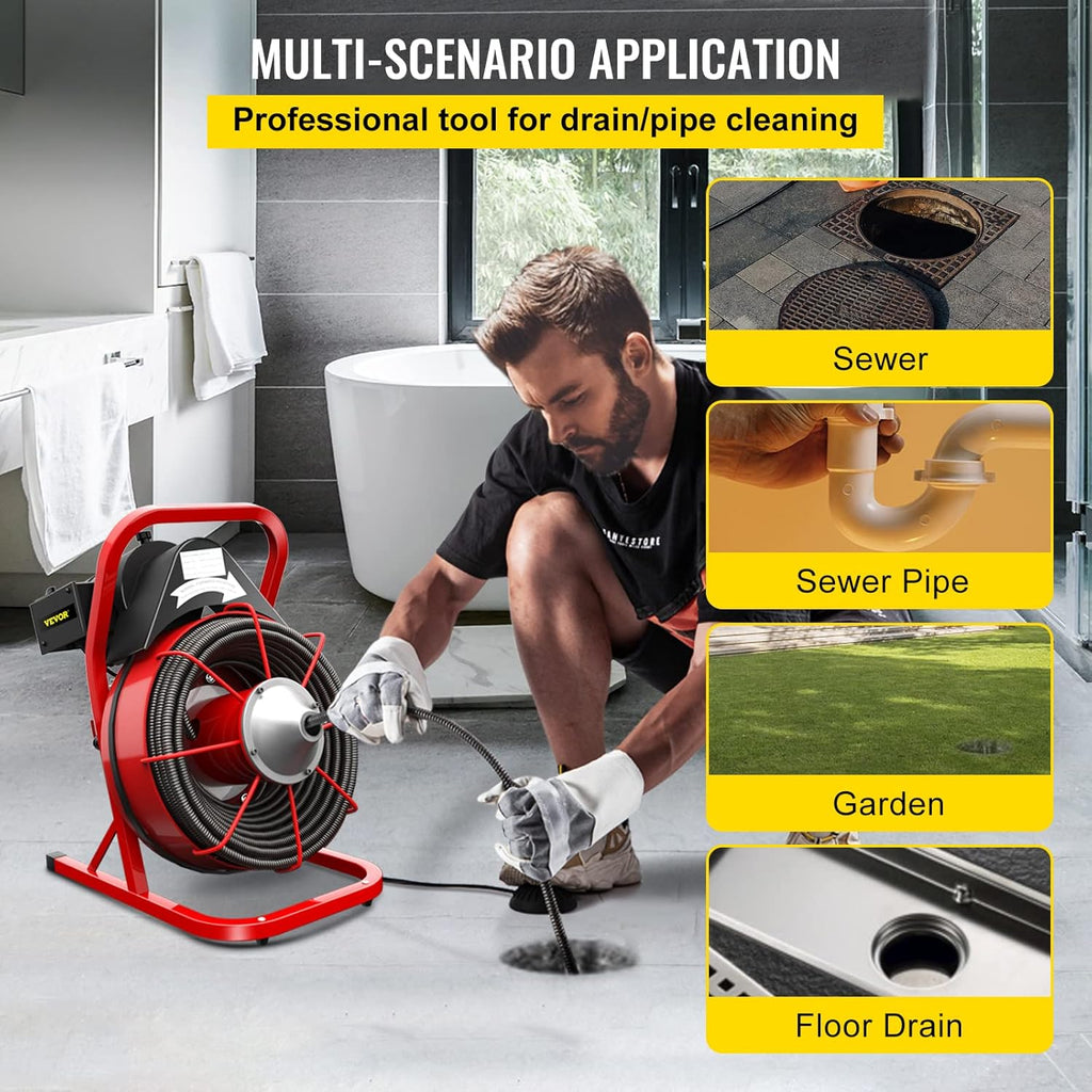Drain Cleaner Machine 75Ft x 1/2Inch with 2" Spiral Cutter A4863