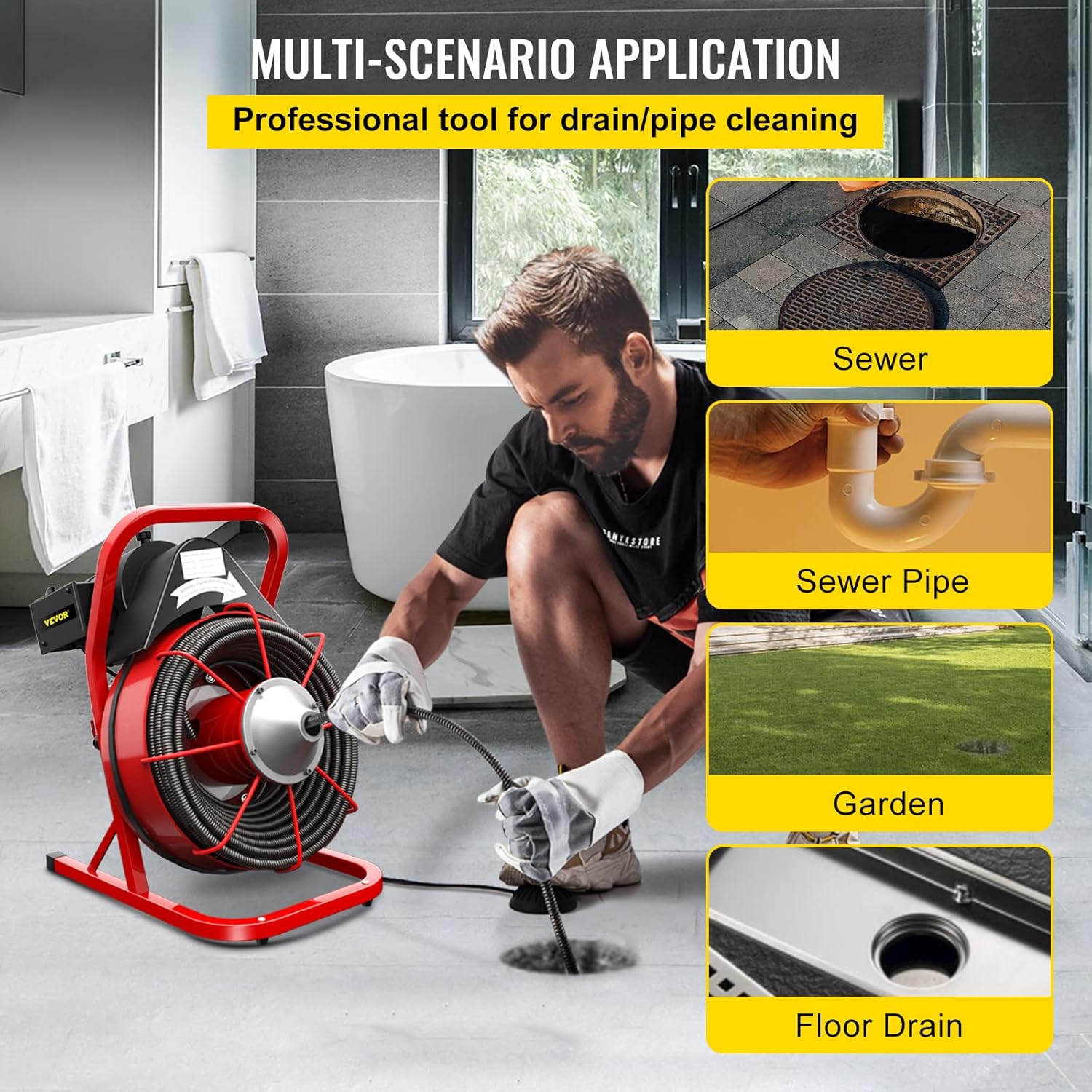 Drain Cleaner Machine 75Ft x 1/2Inch with 2" Spiral Cutter A4863