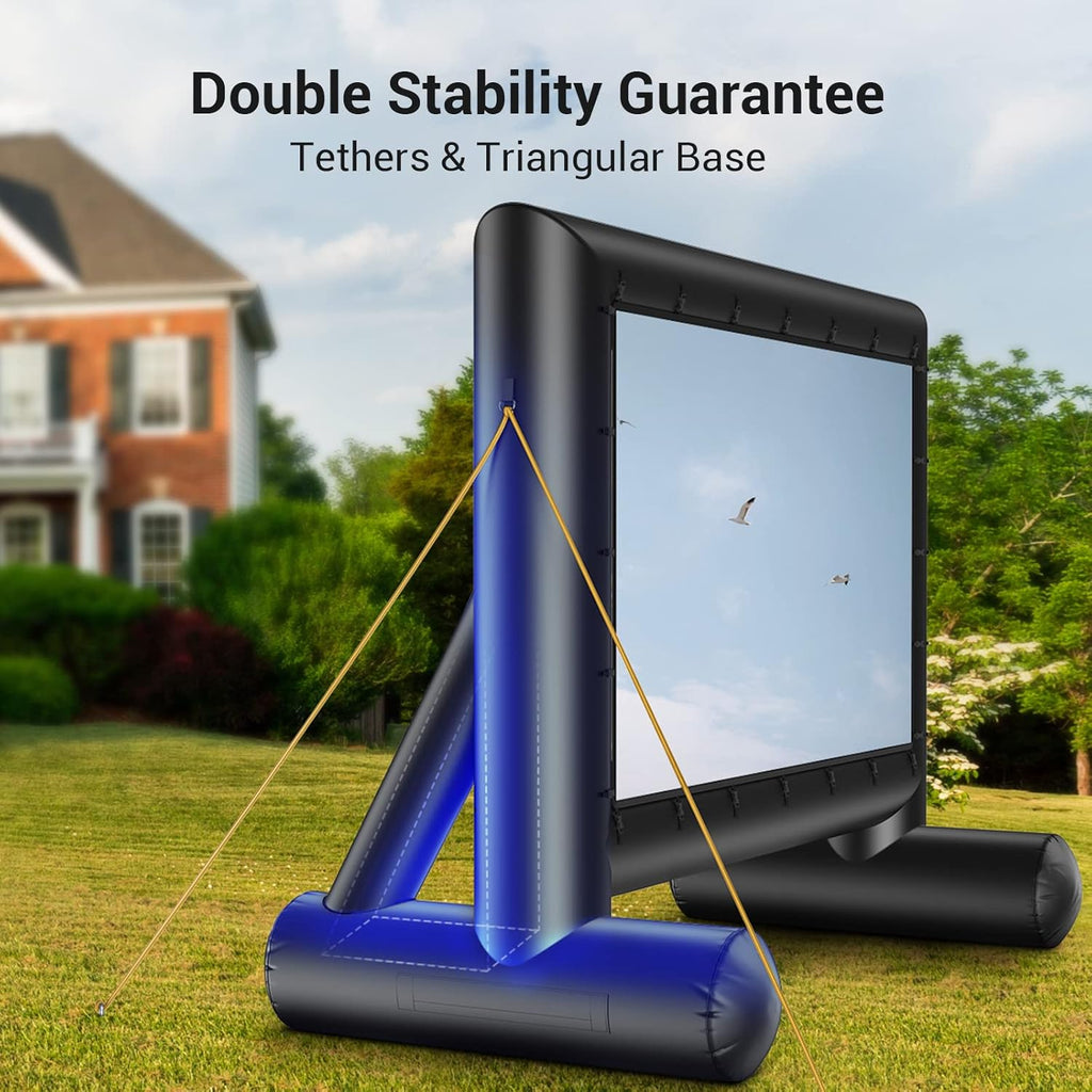 14 ft Outdoor Inflatable Movie Screen with Low-Noise Air Blower, Front Rear Projection for Backyard Home Theater E537