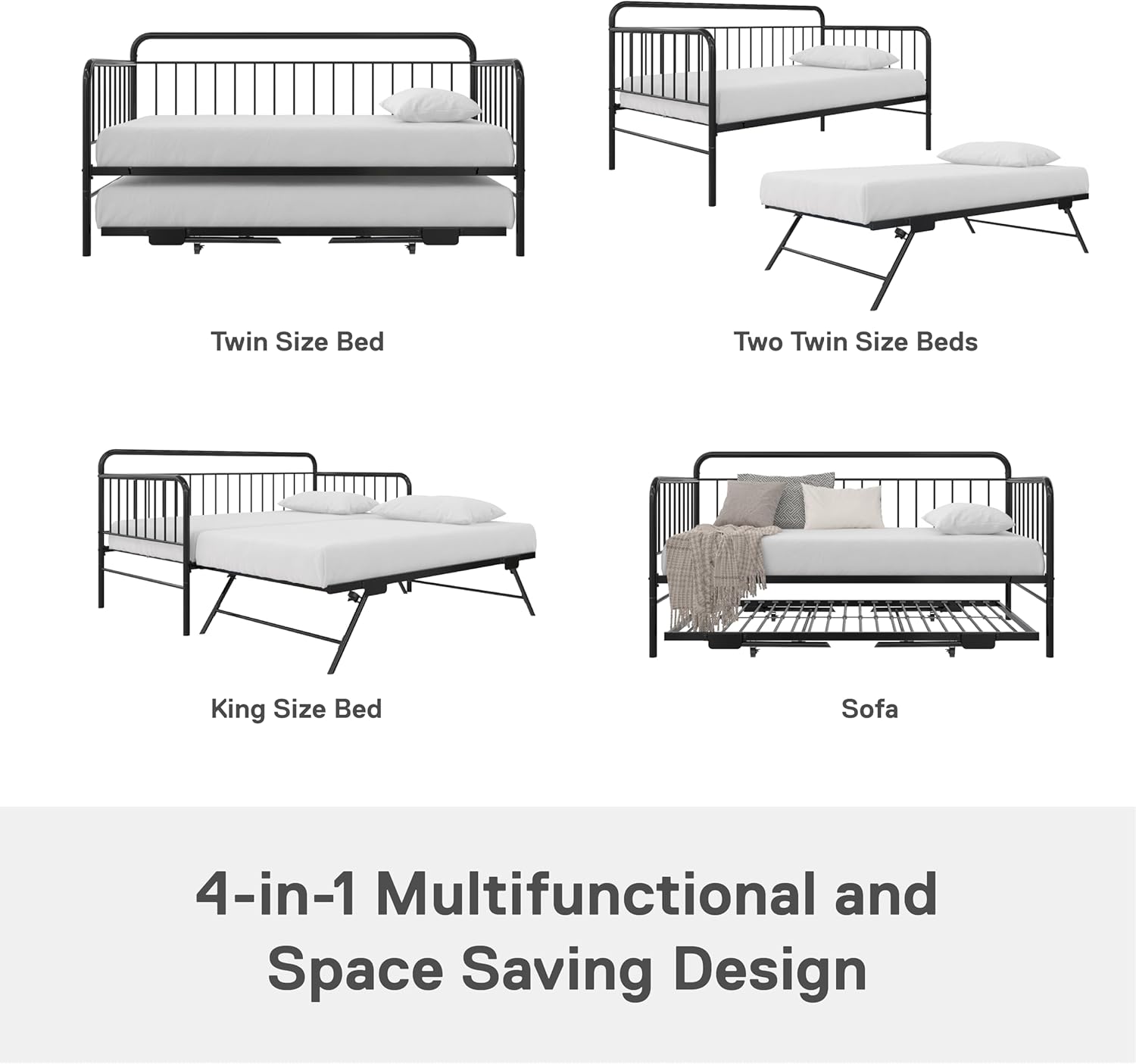 Metal Daybed with Pop Up Trundle Bed, Twin, Black W1027