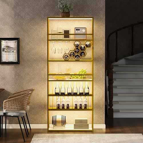 Wine Rack with LED Lights, 6 Tier Freestanding Floor Storage Shelves Z8394