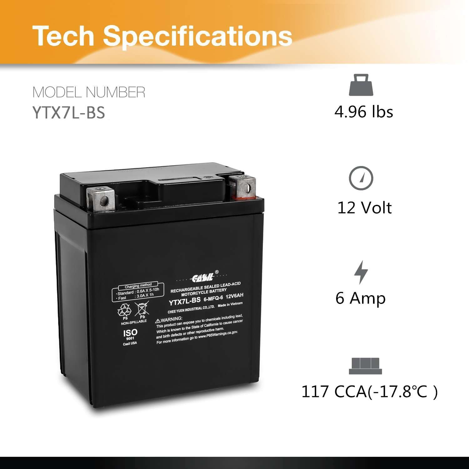 12V 7Ah Battery for Honda 250 CMX250C Rebel 1996-2014 X78045