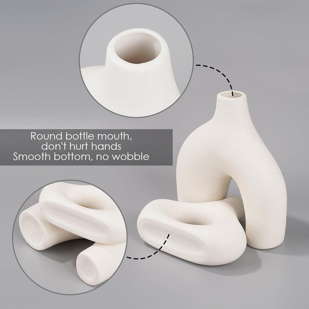 White Ceramic Vase Set of 2, Matte Donut Vases for Pampas Grass R76837
