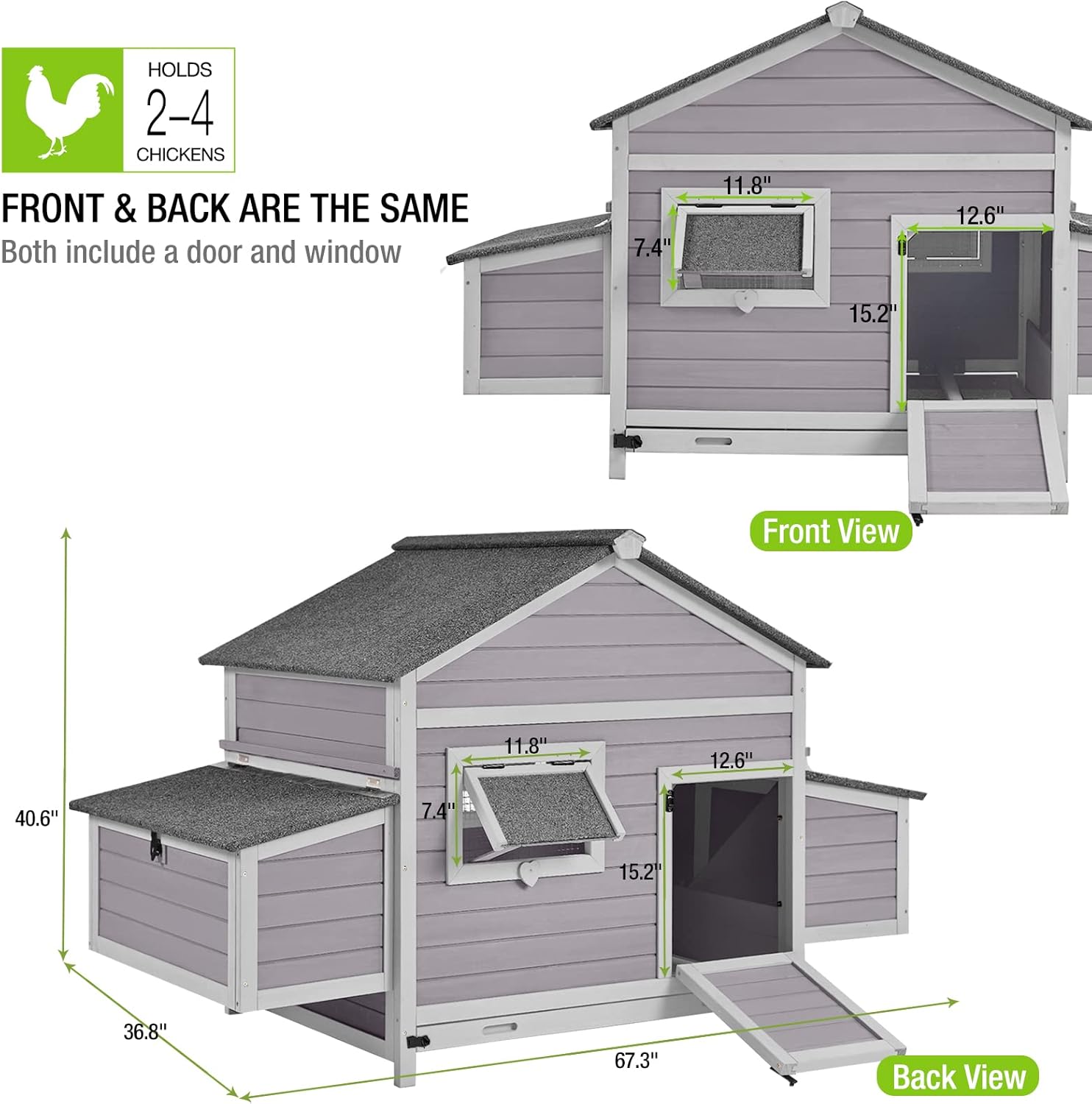 Chicken Coop Outdoor Poultry Cage Wooden Hen House with Nesting Box D132424