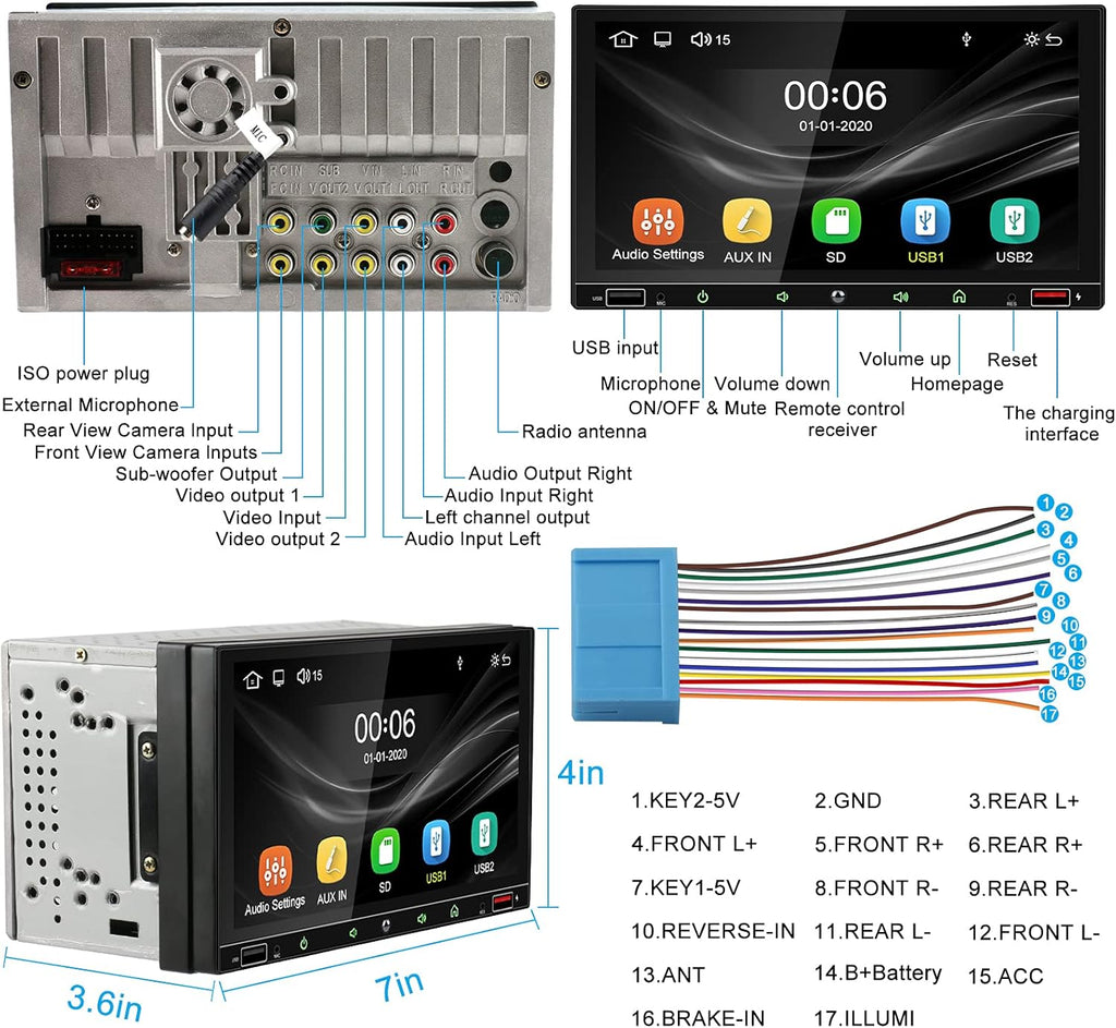 Double Din Car Stereo with 7 Inch Touchscreen, Carplay and Android Auto C339