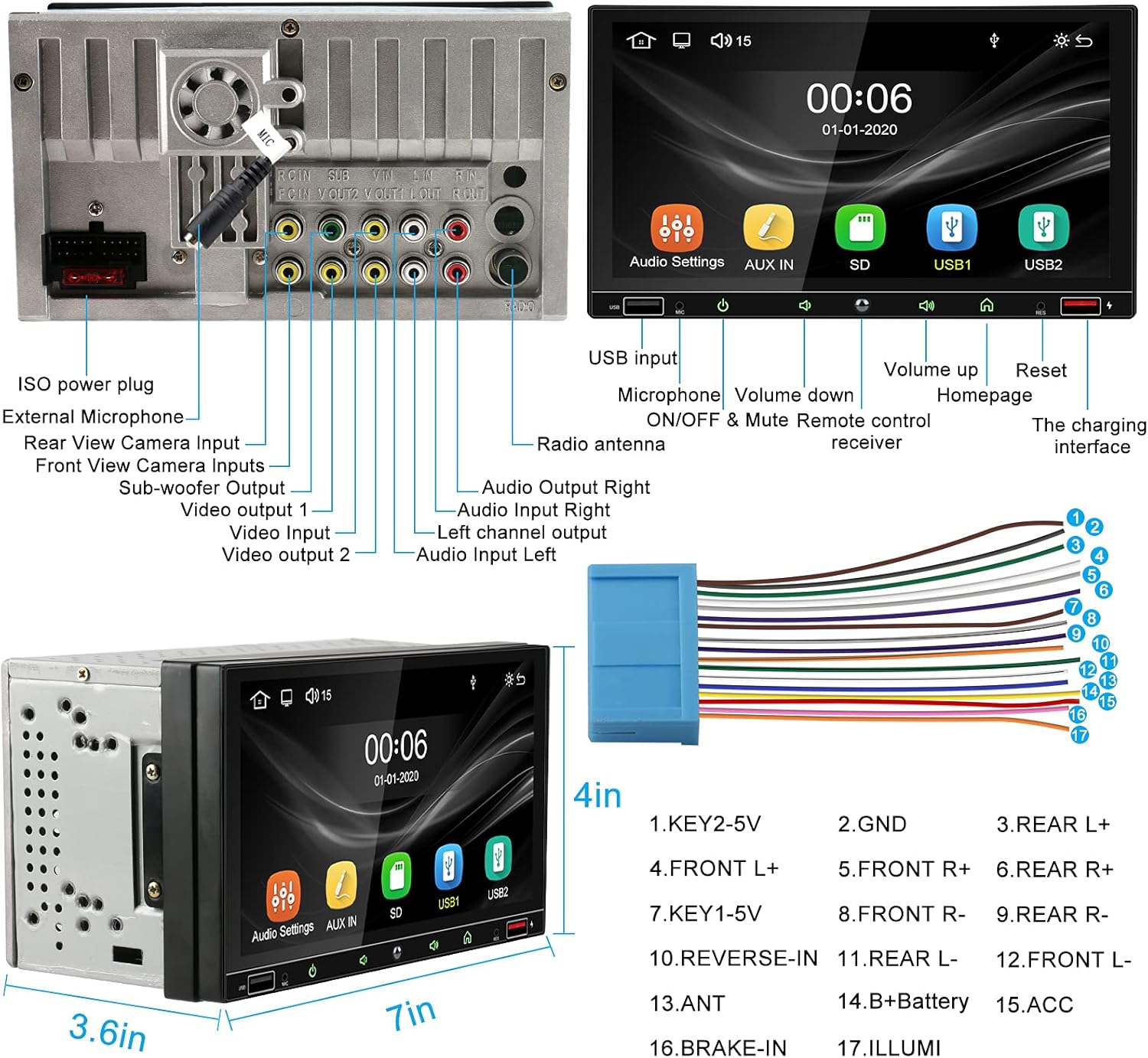 Double Din Car Stereo with 7 Inch Touchscreen, Carplay and Android Auto C339