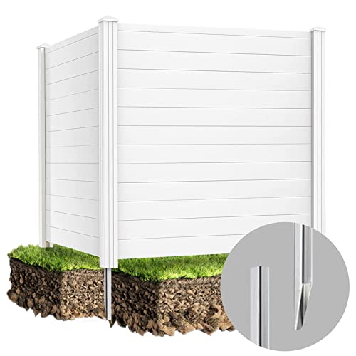 Outdoor Privacy Screen 2 Panels, 48"W x 49"H, Freestanding Fence with Iron Stakes, White W835