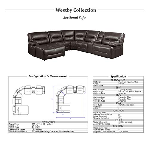 Modular Reclining Sectional Sofa with Right Side Chaise, Brown O36762