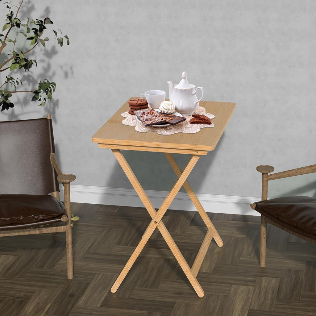 Folding TV Tray Table Set of 2, Bamboo, for Eating X1930