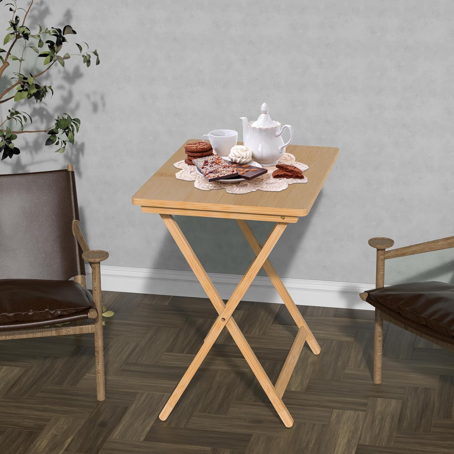Folding TV Tray Table Set of 2, Bamboo, for Eating X1930