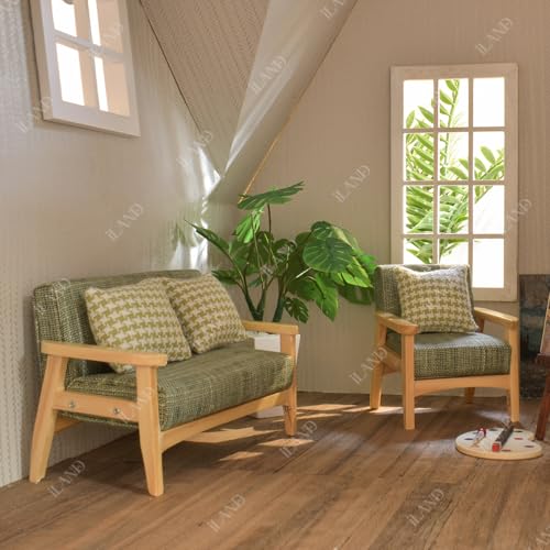 Dollhouse Couch and Miniature Sofa Set with Cushions, 1/12 Scale D751326