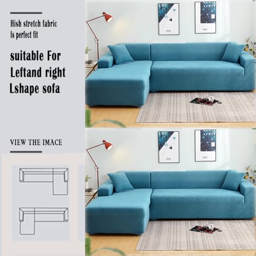 Stretch Sectional Couch Covers, 2 pcs Spandex Non Slip with Elastic Bottom for L Shape Sofa K9447